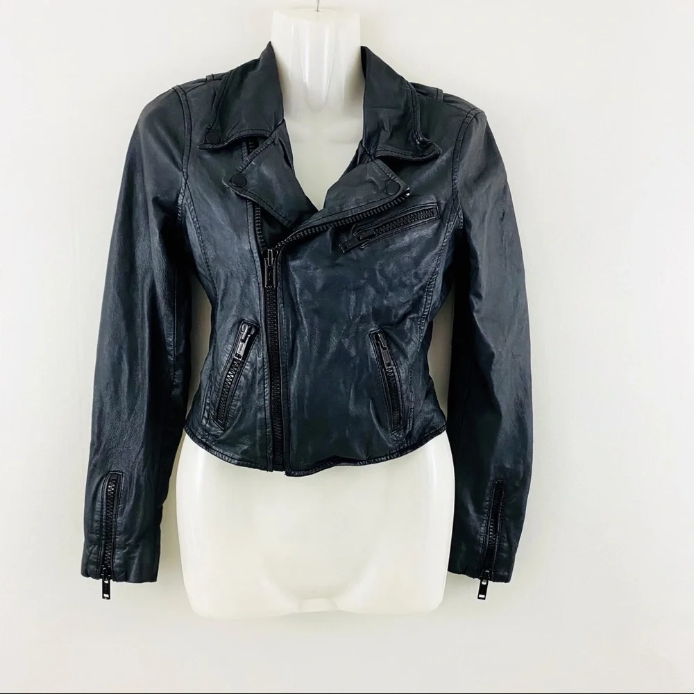 Maje Graphite Leather Blouson Zipper Moto Jacket - Picture 1 of 10